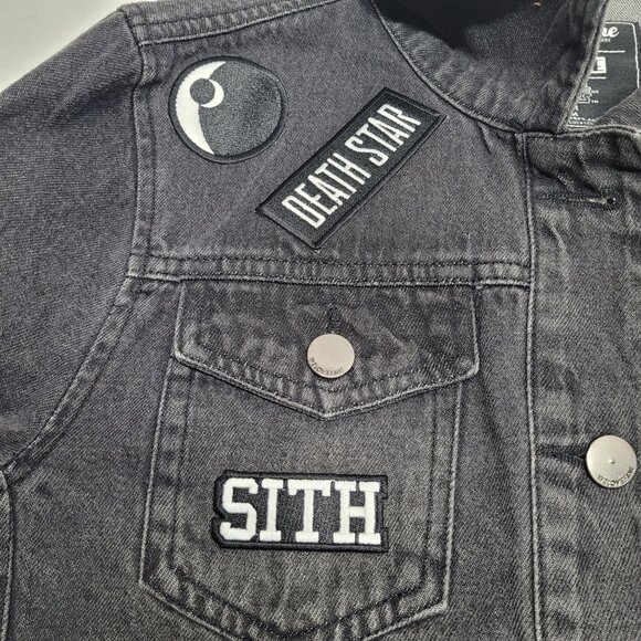 We Love Fine by Goldie Star Wars Patchwork Denim Jacket Black Sith Darkside Med. - Picture 9 of 10